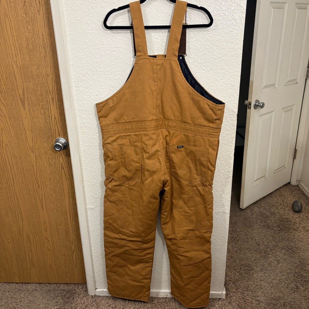 Key Insulated Bib Overalls Men's XL Short Brown Duck Canvas Workwear - Picture 2 of 6
